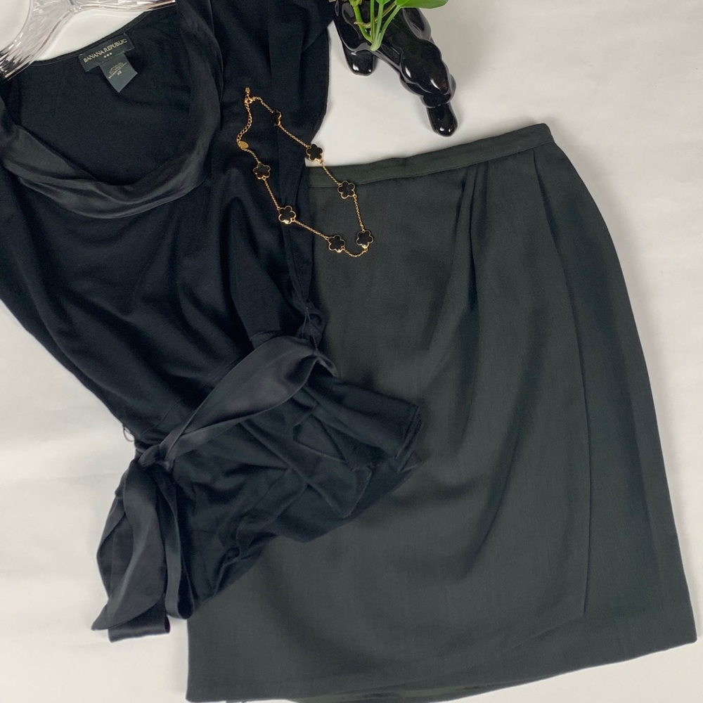 Randy Kemper Green Tulip Pleat Pencil Skirt